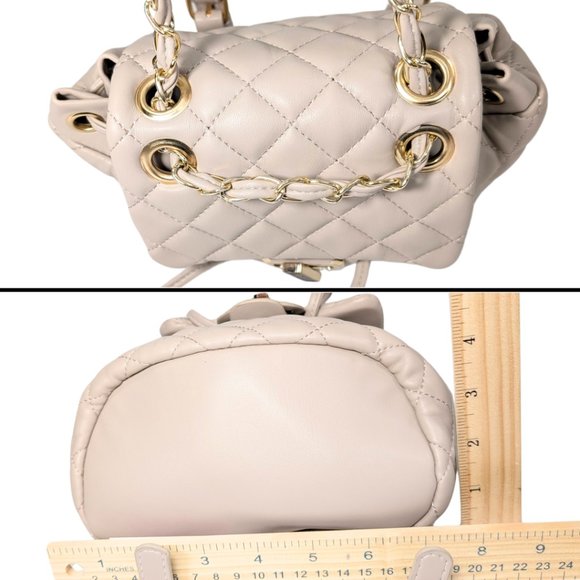 Badgley Mischka Beige Quilted Faux Leather Chain Strap Mini Backpack - Picture 5 of 12